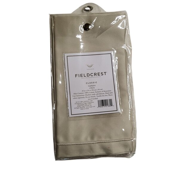 Set of 4 Fieldcrest Fabric Napkins Beige Tan Sateen Finish 100% Cotton 20x20" - Picture 3 of 4